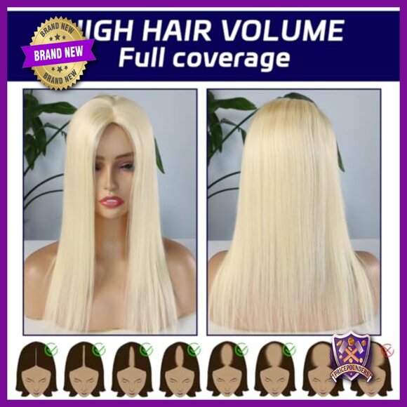 5x5 Human Hair Topper Mono Base 18 Inch No Bangs Thinning Hair Solution - Picture 7 of 7